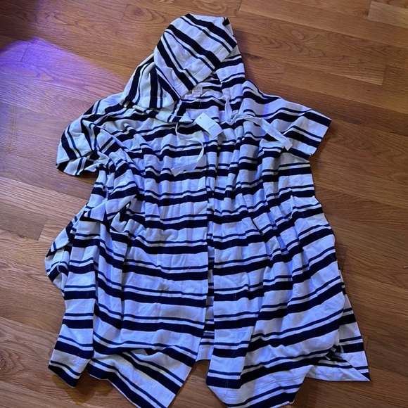 NWT LOFT Beach Striped Hooded Open Cover-Up - Picture 2 of 2